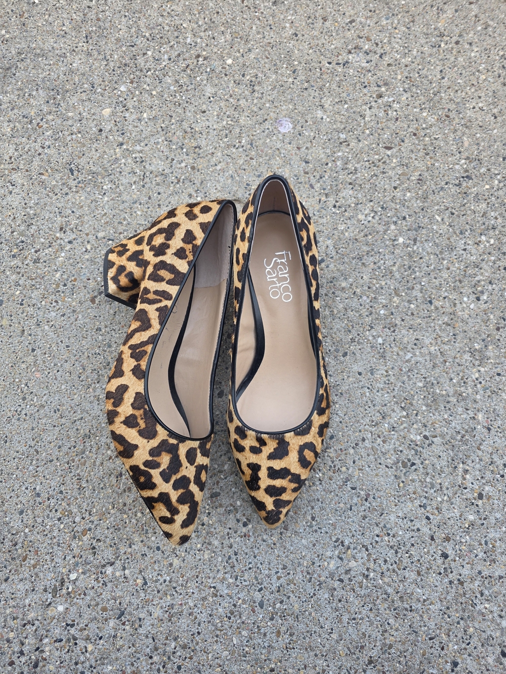 Franco Sarto Leopard Print Pointed Toe Block Heel Pumps - Tan/Black Women 6
